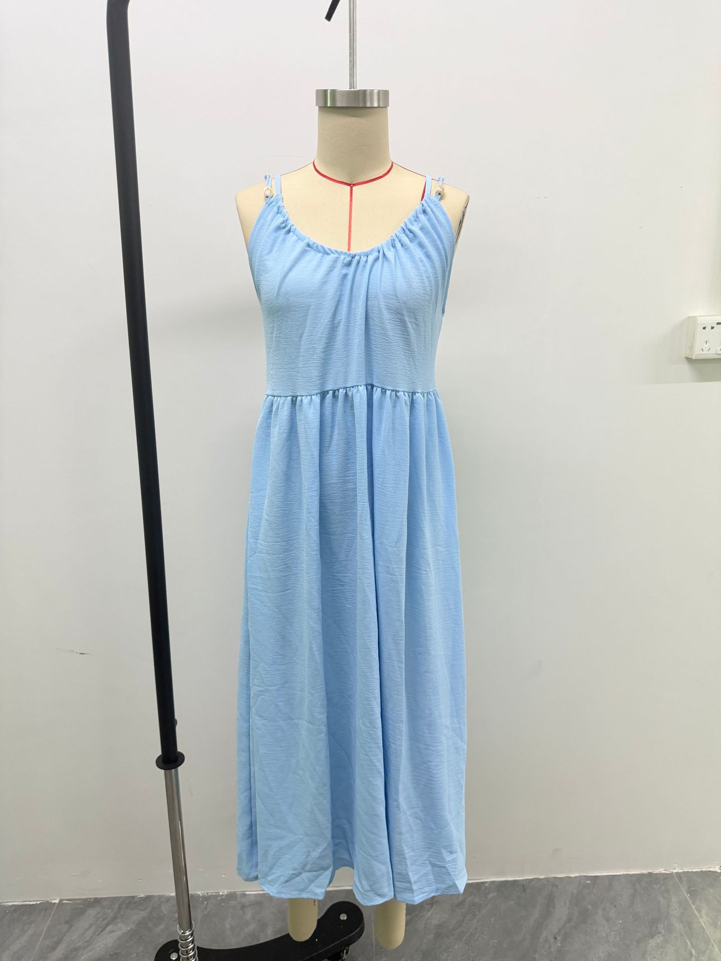 Women's Open Back V-Neck Maxi Dress Sleeveless High Waist Flowy Summer Casual