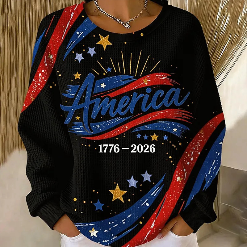 Women's USA America Anniversary Letter Print Sweatshirt