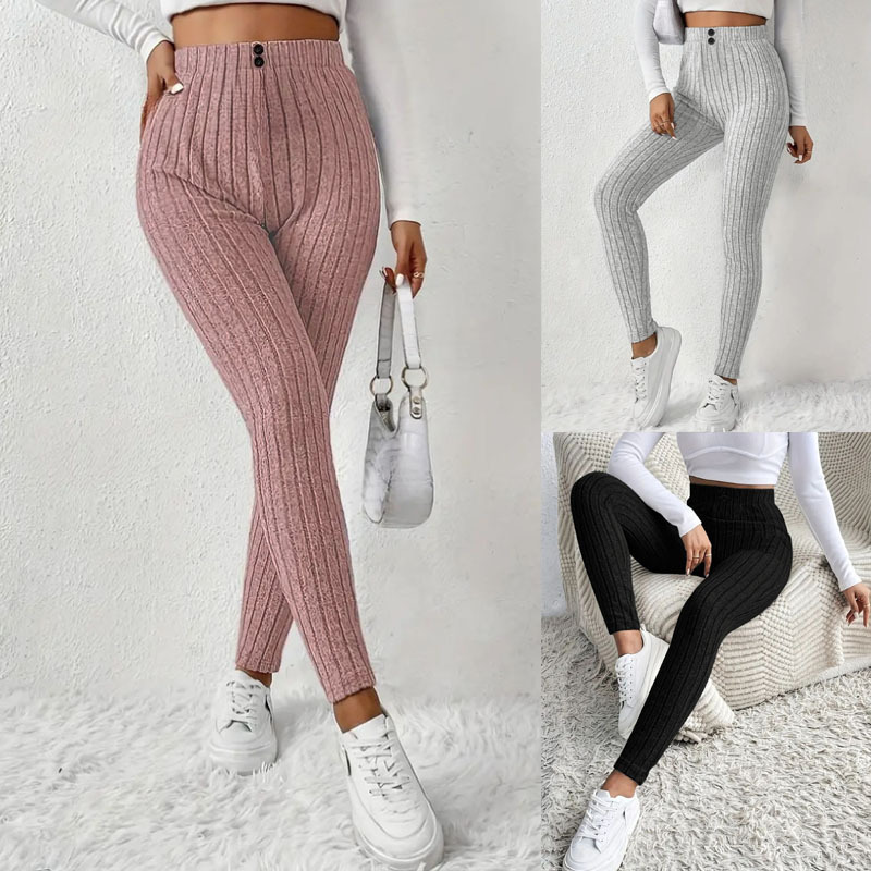 Plus Size Ribbed High Waist Fleece-Lined Leggings