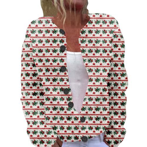 Women's Christmas Print Button Cardigan Sweater
