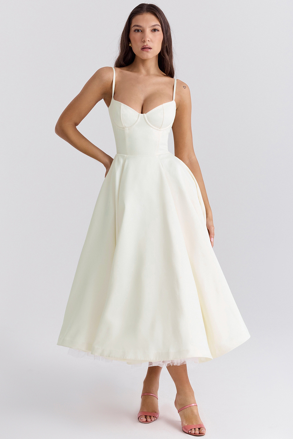 Women's French Style Tulle Double-Layer Cami Maxi Dress with Full Skirt