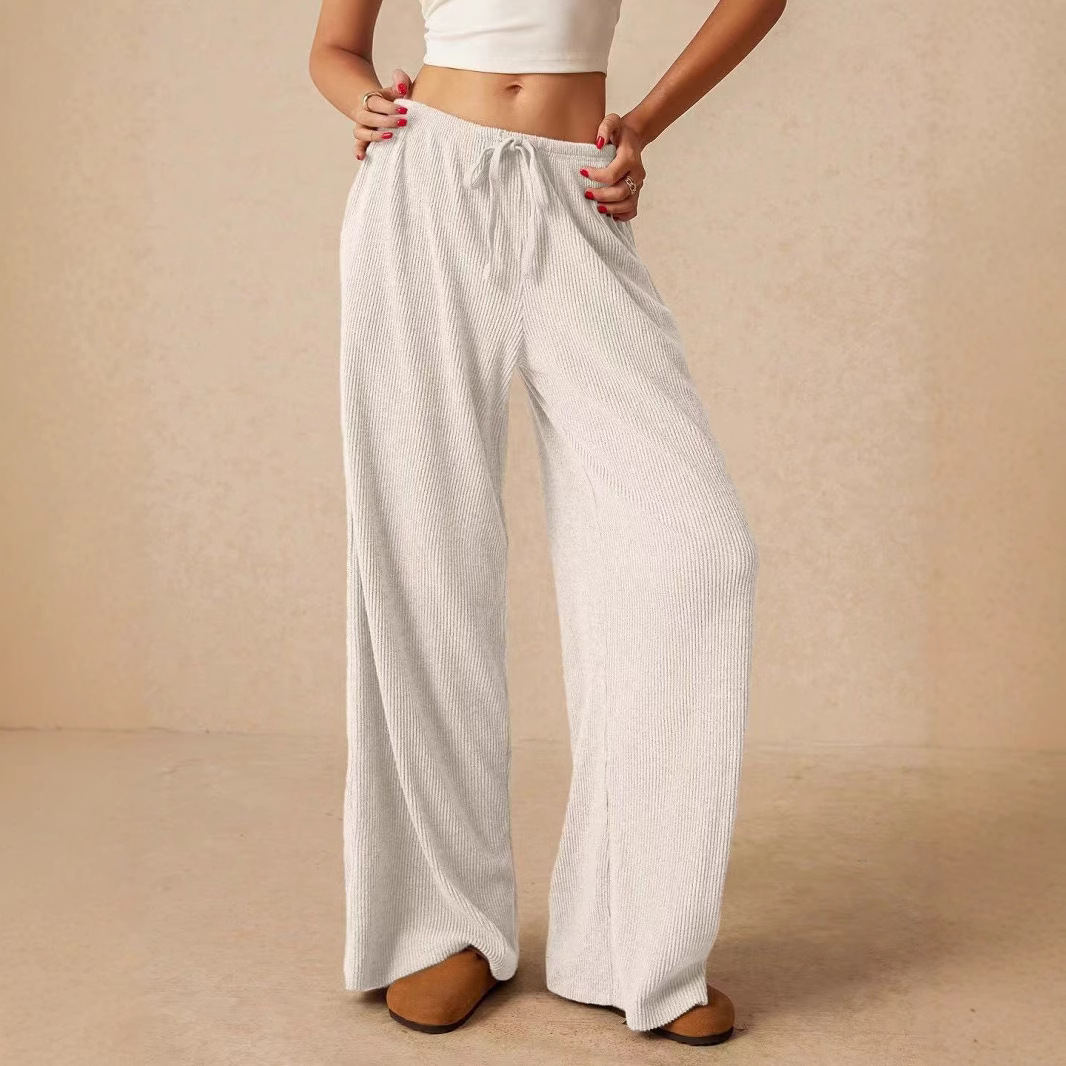 Women's High-Waist Wide-Leg Floor-Length Pants Solid Color Breathable