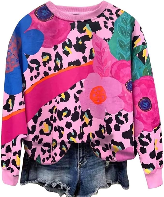 Women's Floral Animal Pumpkin Print Crewneck Sweatshirt