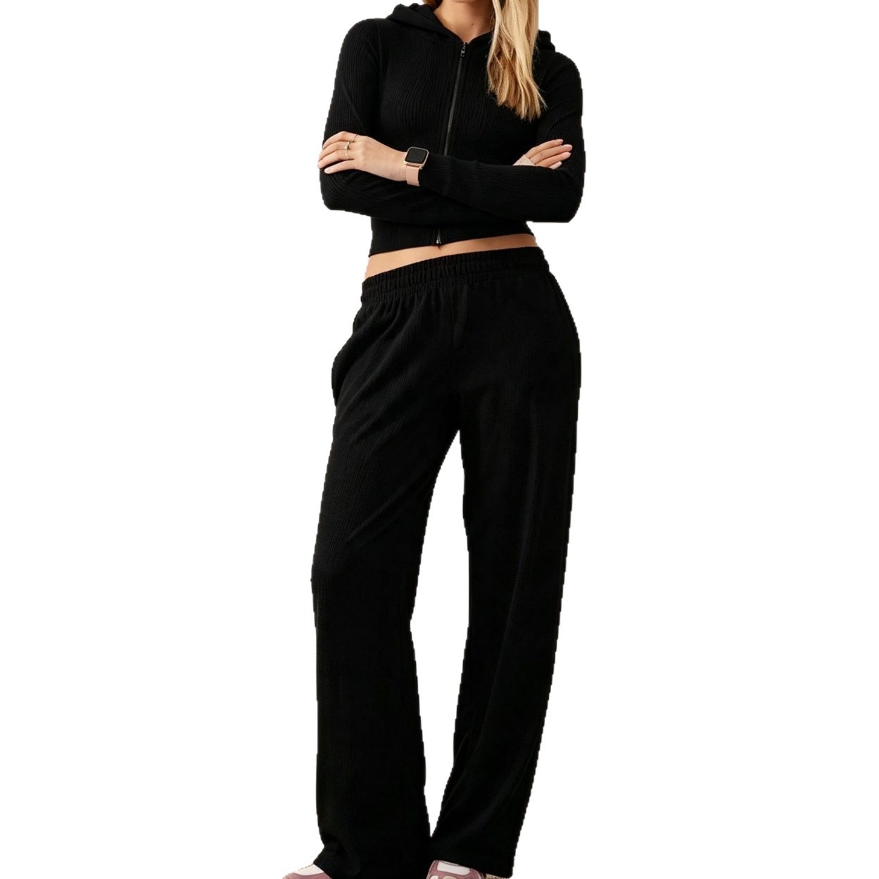 Women's Hooded Sweatshirt and Slim Straight Pants Set