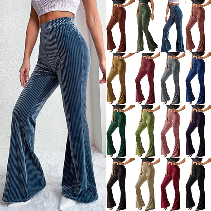 High-Waist Corduroy Flare Pants Solid Casual Women's