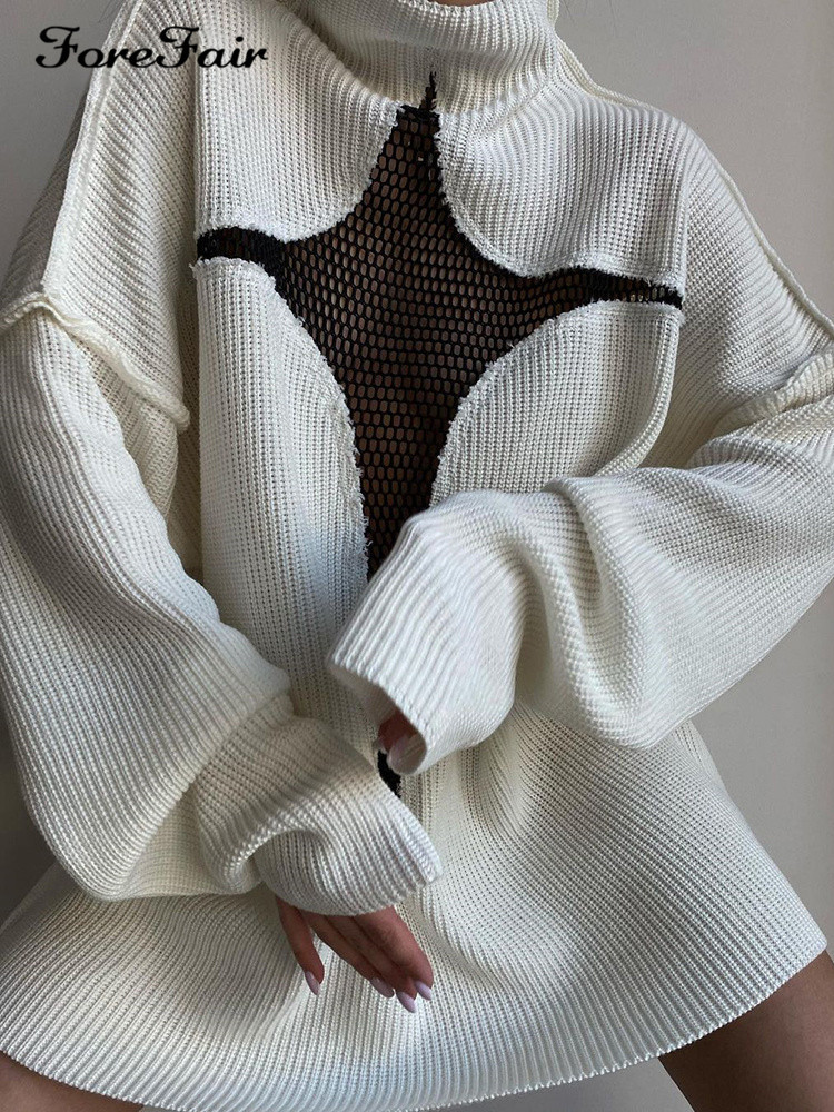 Sexy Sheer Mesh Open-Knit Pullover Sweater