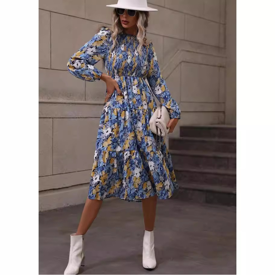 Floral Tiered Ruffle Dress Long Sleeve Sweet Style
