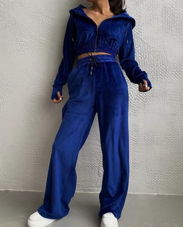 Women's Casual Solid Color Long Sleeve Zip Hoodie and Drawstring Pants Two-Piece Set