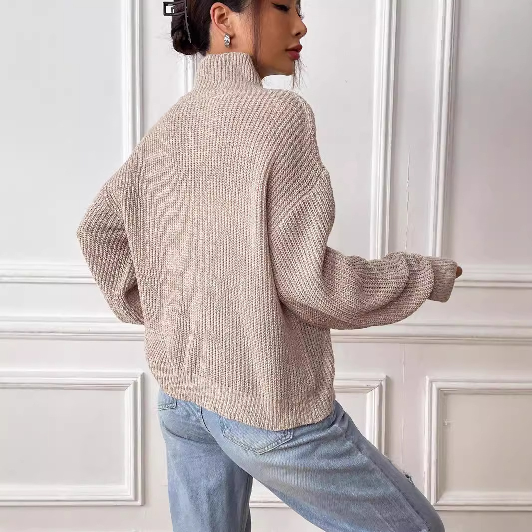 Heart Embroidered Mock Neck Pullover Sweater for Women
