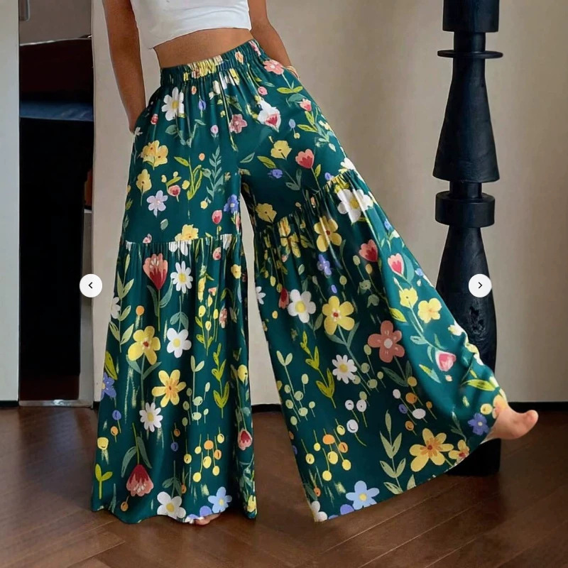 High-Waist Floral Wide-Leg Pants Casual Loose Fit