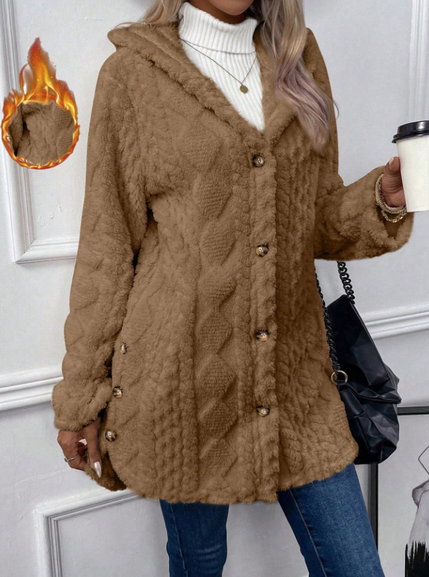 Women's Hooded Double-Sided Fleece Cardigan Long Sleeve Warm Casual Coat