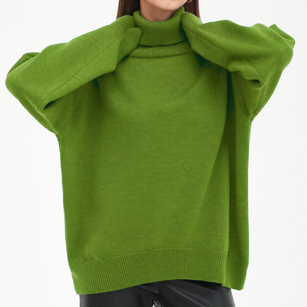 Solid Turtleneck Sweater Loose Knit Pullover