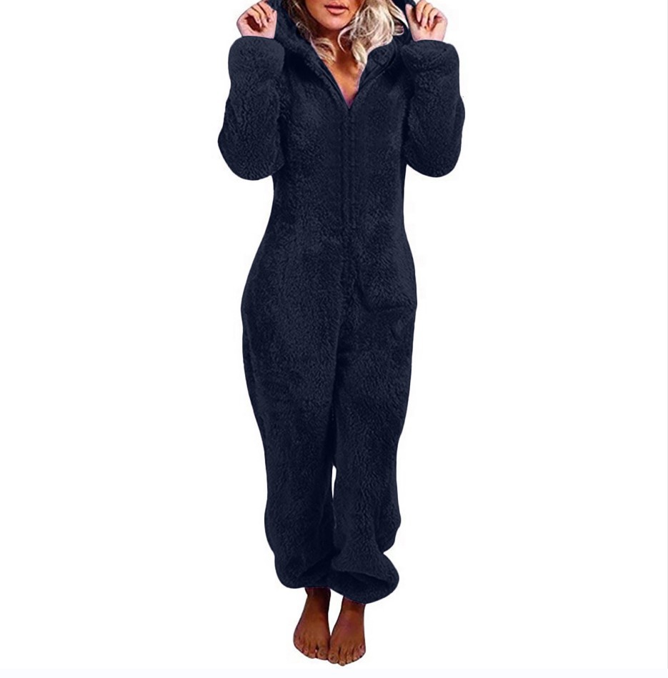 Women's Fleece-Lined Hooded Onesie Pajama Jumpsuit