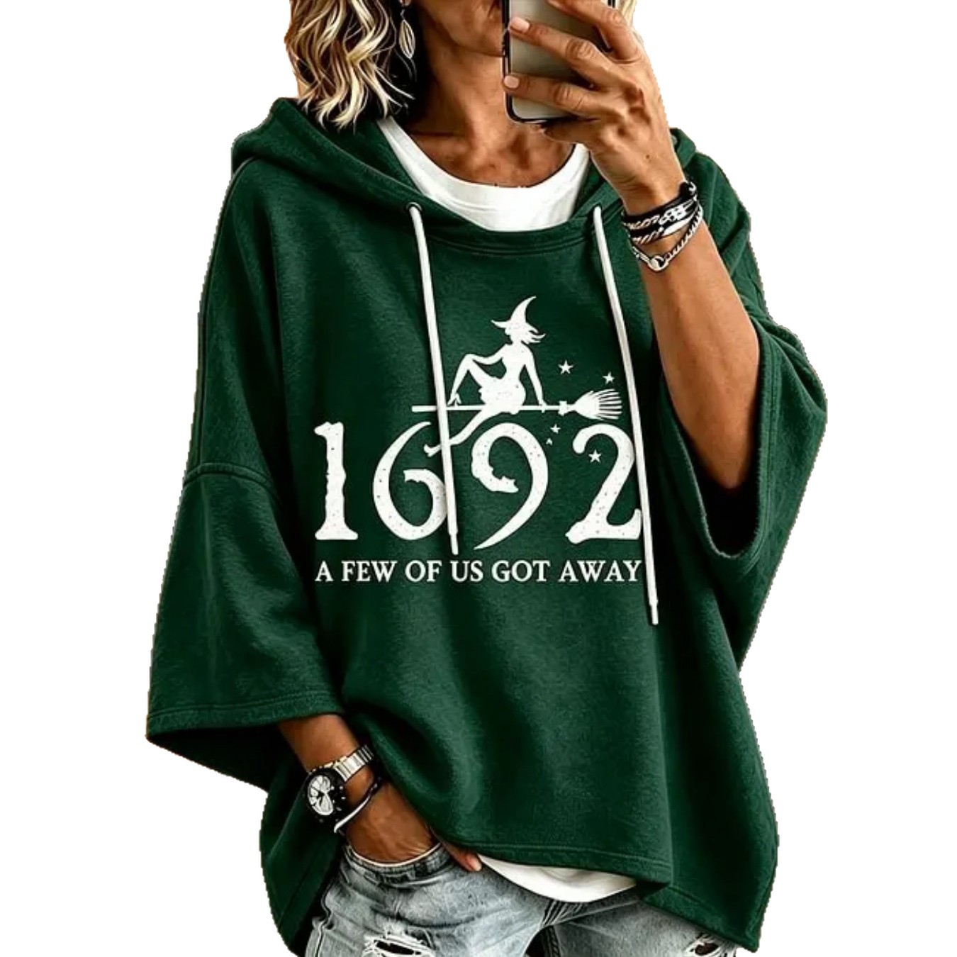 Halloween Witch Broom Flying 1692 Print Hoodie Women's Top