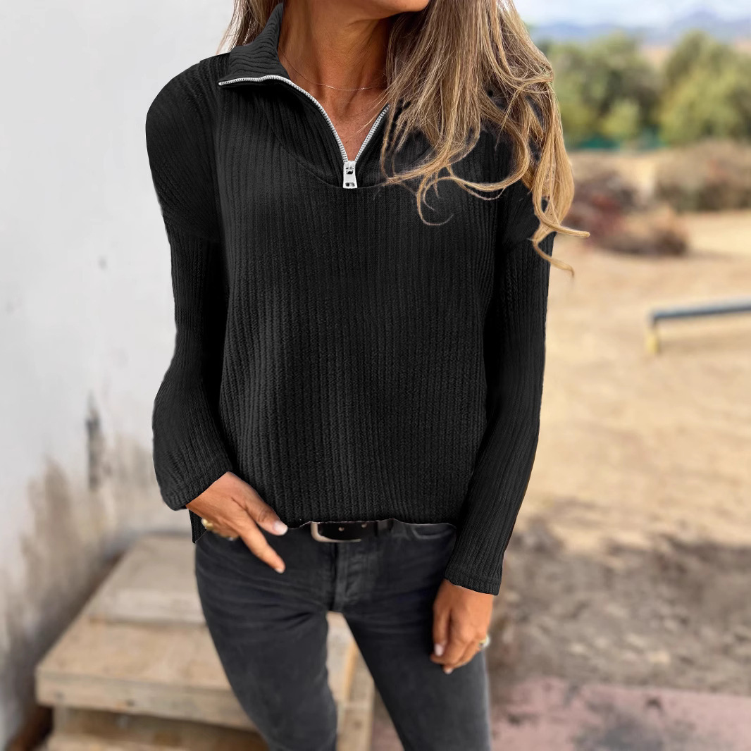Women's Zip-Up Long-Sleeve Knit Sweater Casual Pullover