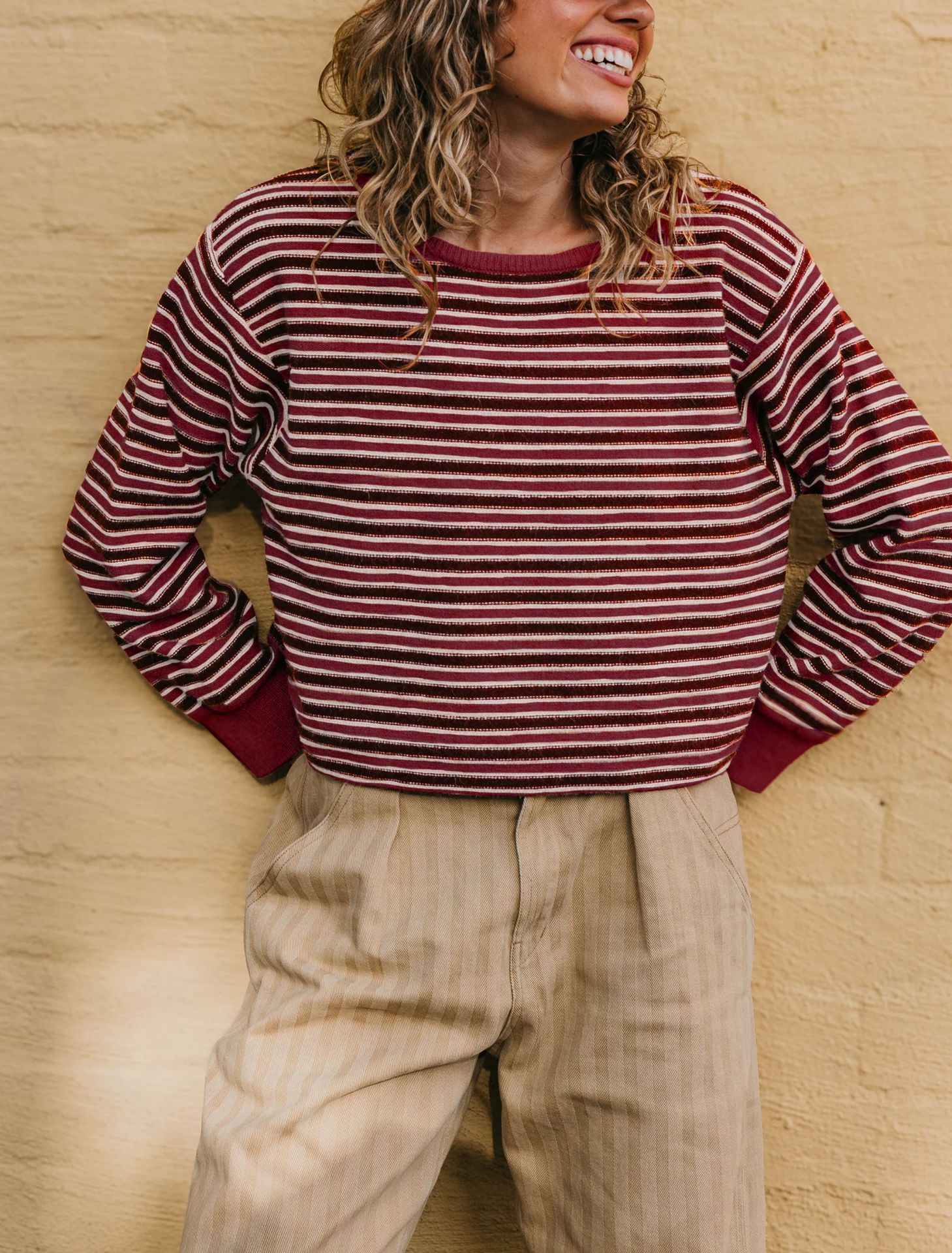 Women's Striped Crewneck Knit Sweater Colorblock Loose Fit