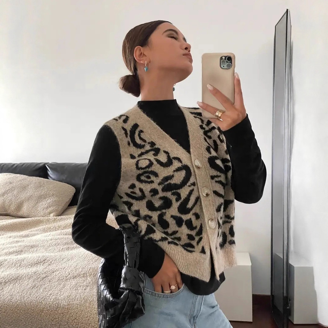 V-Neck Button-Up Knit Vest Sweater