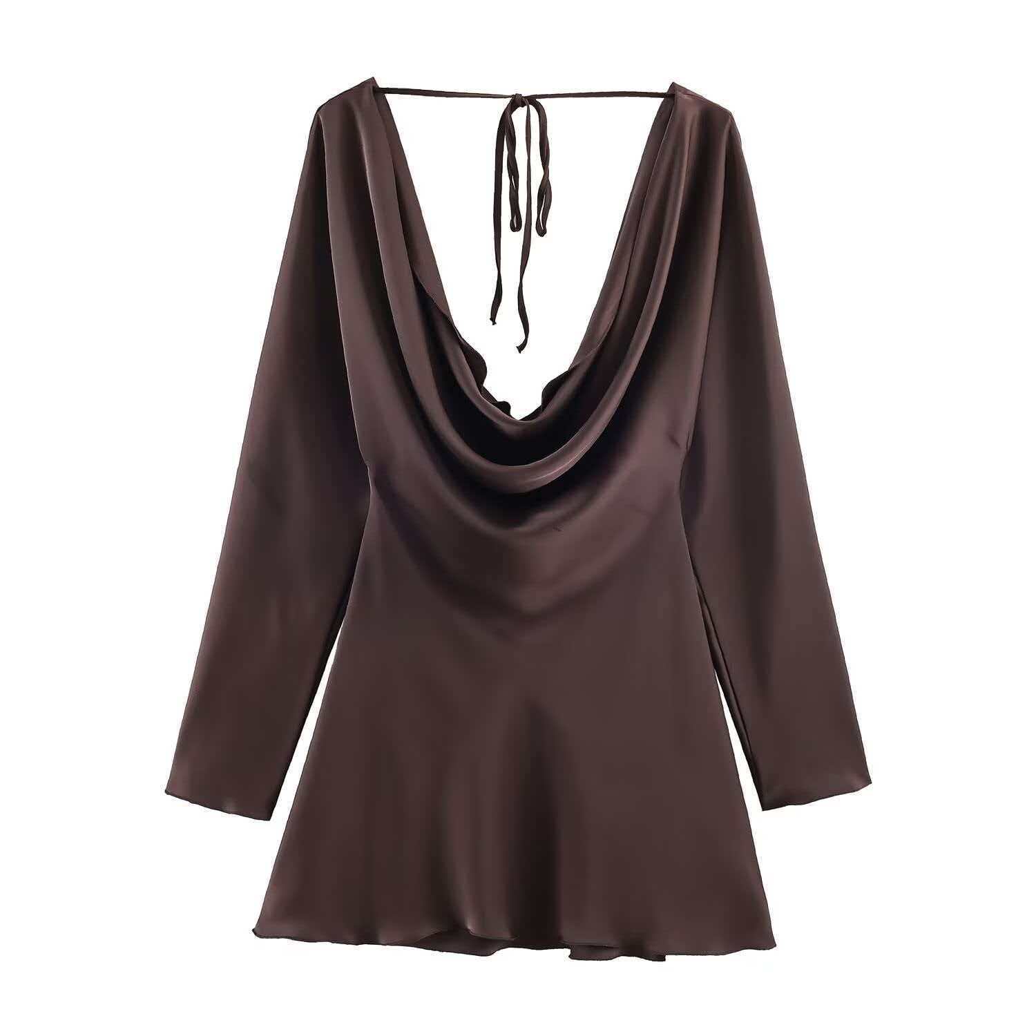 Women's Satin-Feel Draped Cowl Neck Bodycon Dress