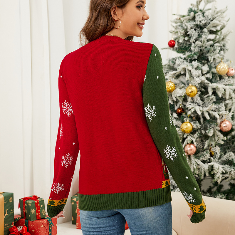 Christmas Color-Block Jacquard Knit Cardigan