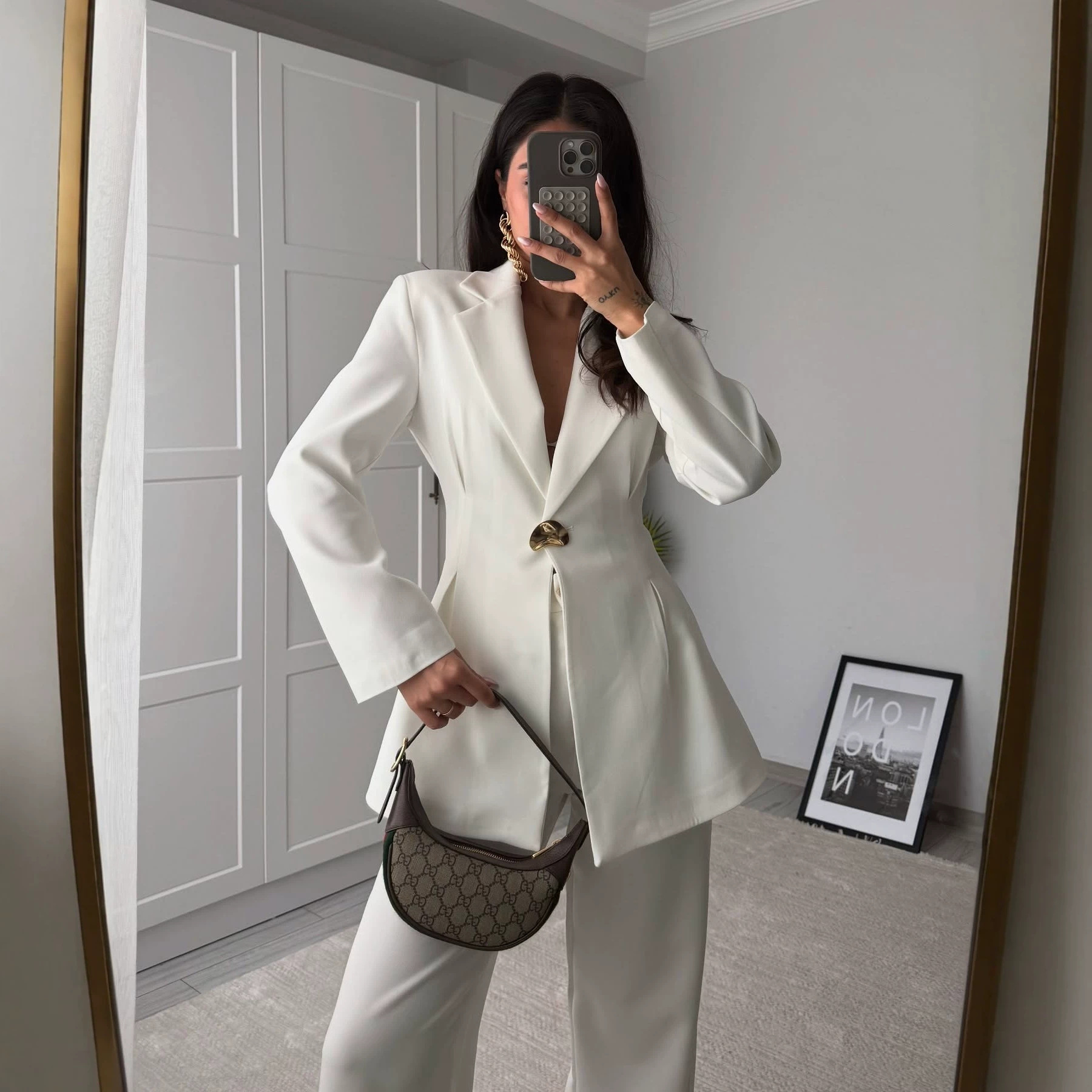 Women's Waist-Cinching Blazer and Pants Set Solid Color Commuter Suit