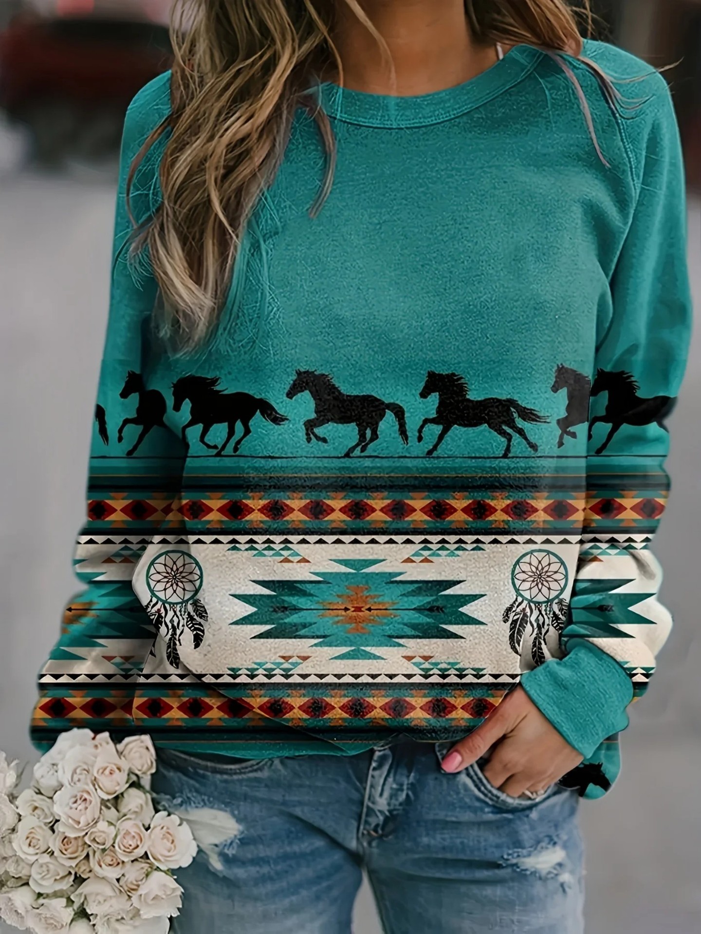 Women's Bull Head Paisley Print Crewneck Sweatshirt