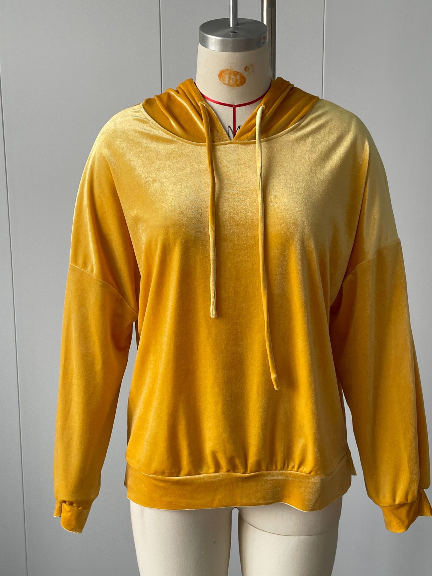Women's Velvet Hooded Sweatshirt Loose Long Sleeve Pullover with Drawstring