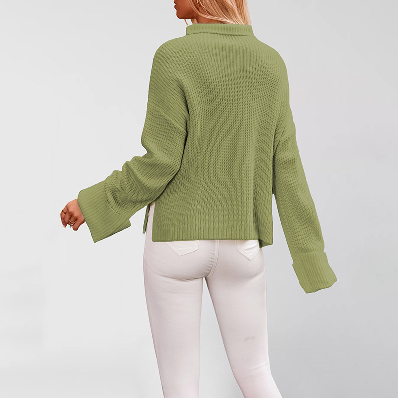 Women's Solid Color Flared Sleeve Crewneck Knit Sweater