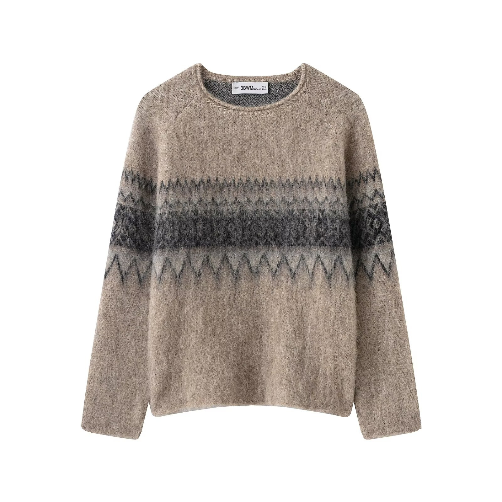 Women's Retro Jacquard Knit Sweater with Brushed Color Effect