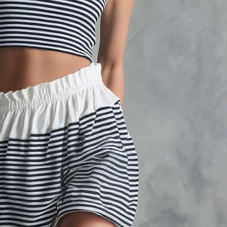 Striped Sleeveless Skirt Set Casual Two-Piece Outfit