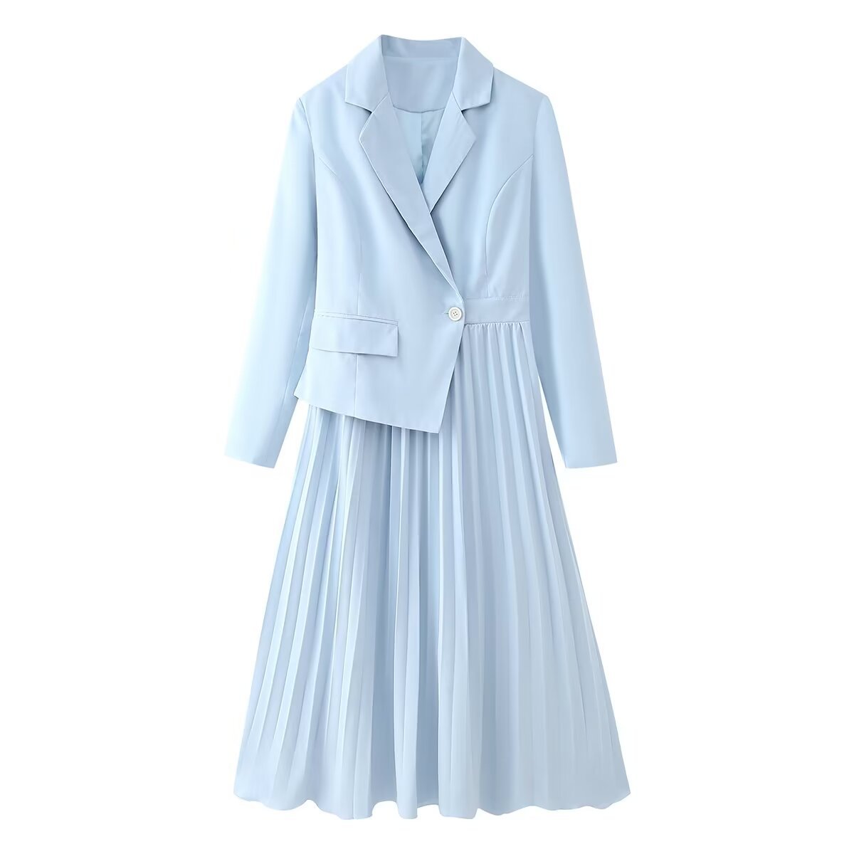 Women's Pleated Blazer Dress with Suit Collar