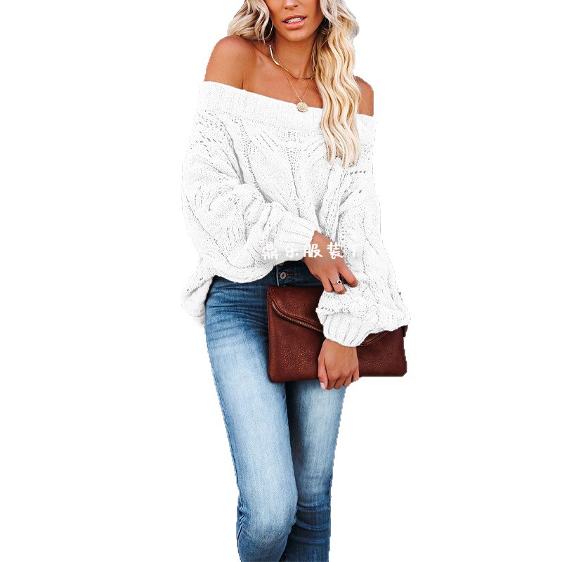 Off-Shoulder Loose Knit Pullover Sweater Solid Color