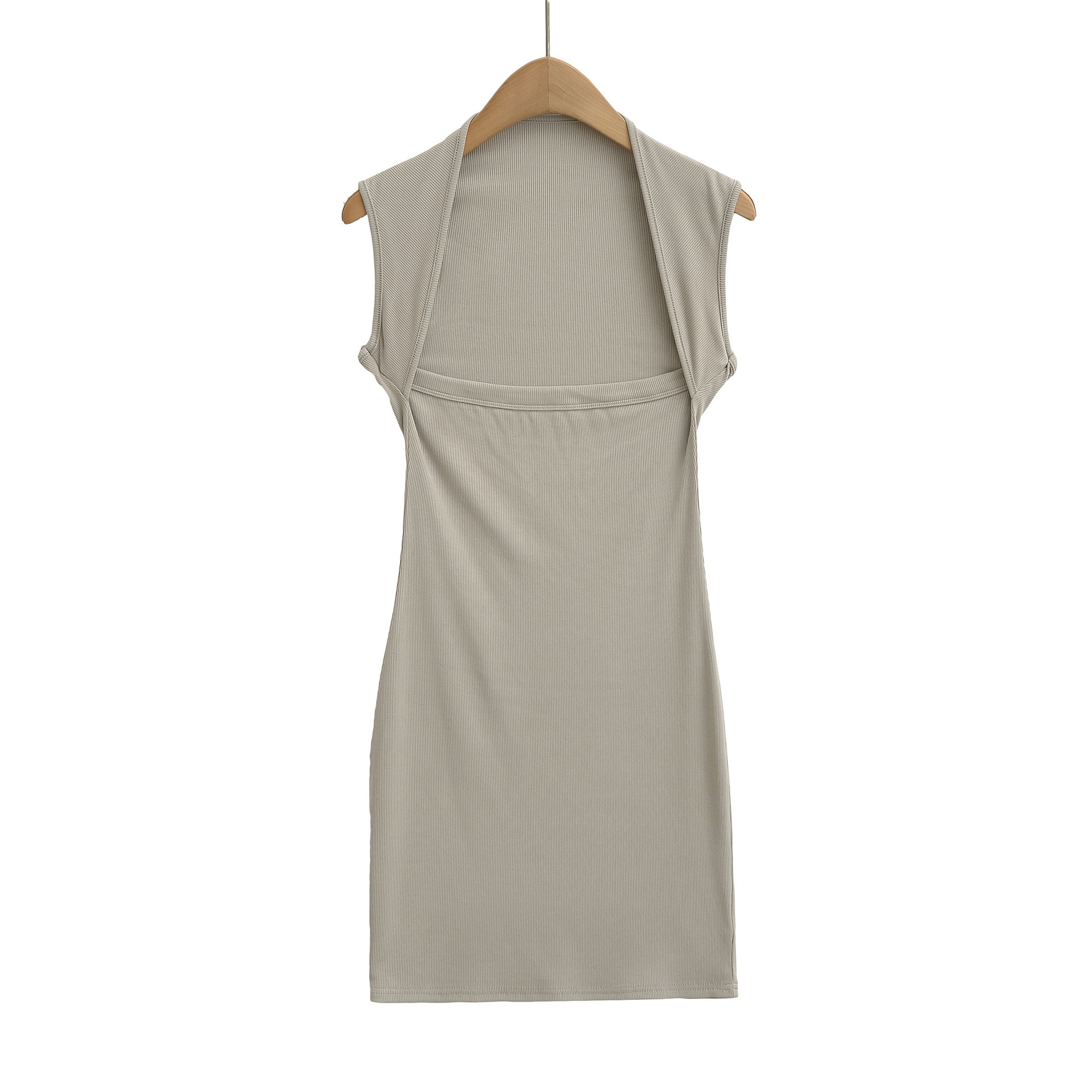 Women's Sexy Slim-Fit Bodycon Dress Square Neck Sleeveless Short Solid