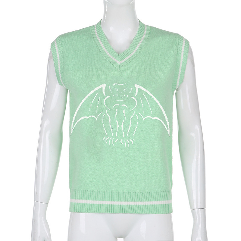 Deep V-Neck Batwing Sleeve Knit Vest