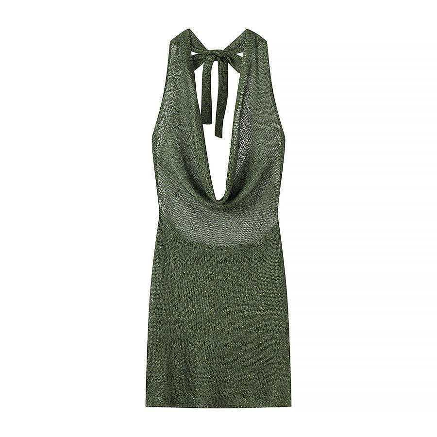 Women's Halter Tie Knit Bodycon Dress