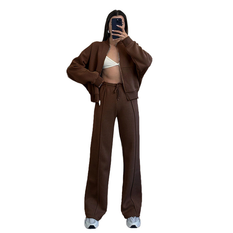 Women's Solid Zip-Up Hoodie and Straight-Leg Pants Set