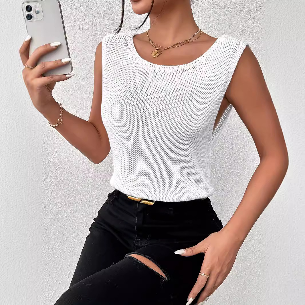 Women's Sleeveless Round Neck Knit Tank Top Loose Fit
