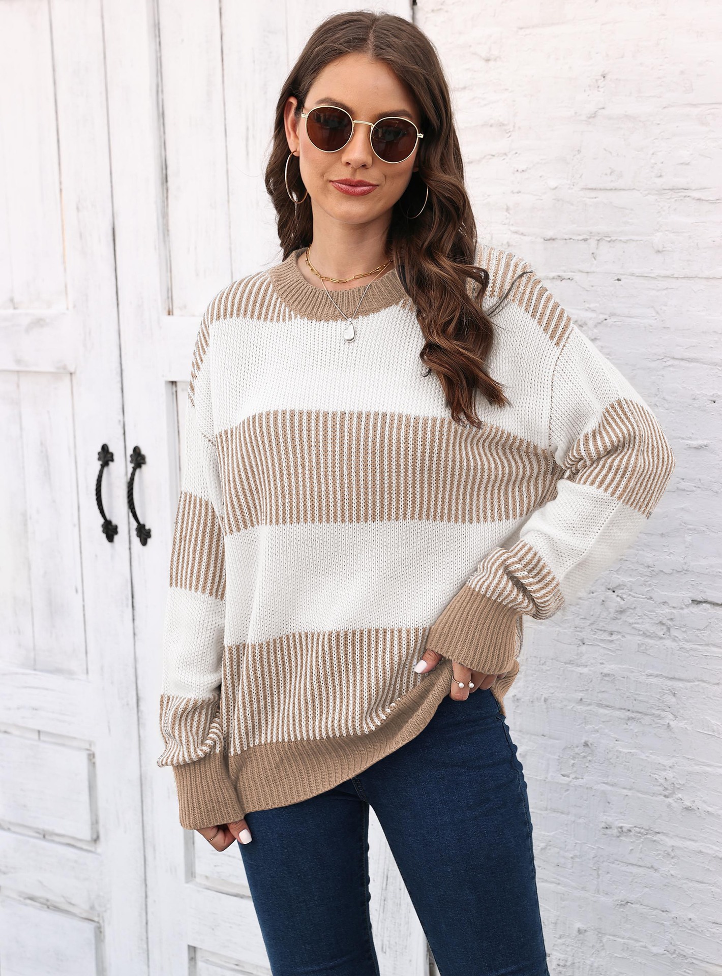 Women's Color-Block Striped Knit Pullover Sweater