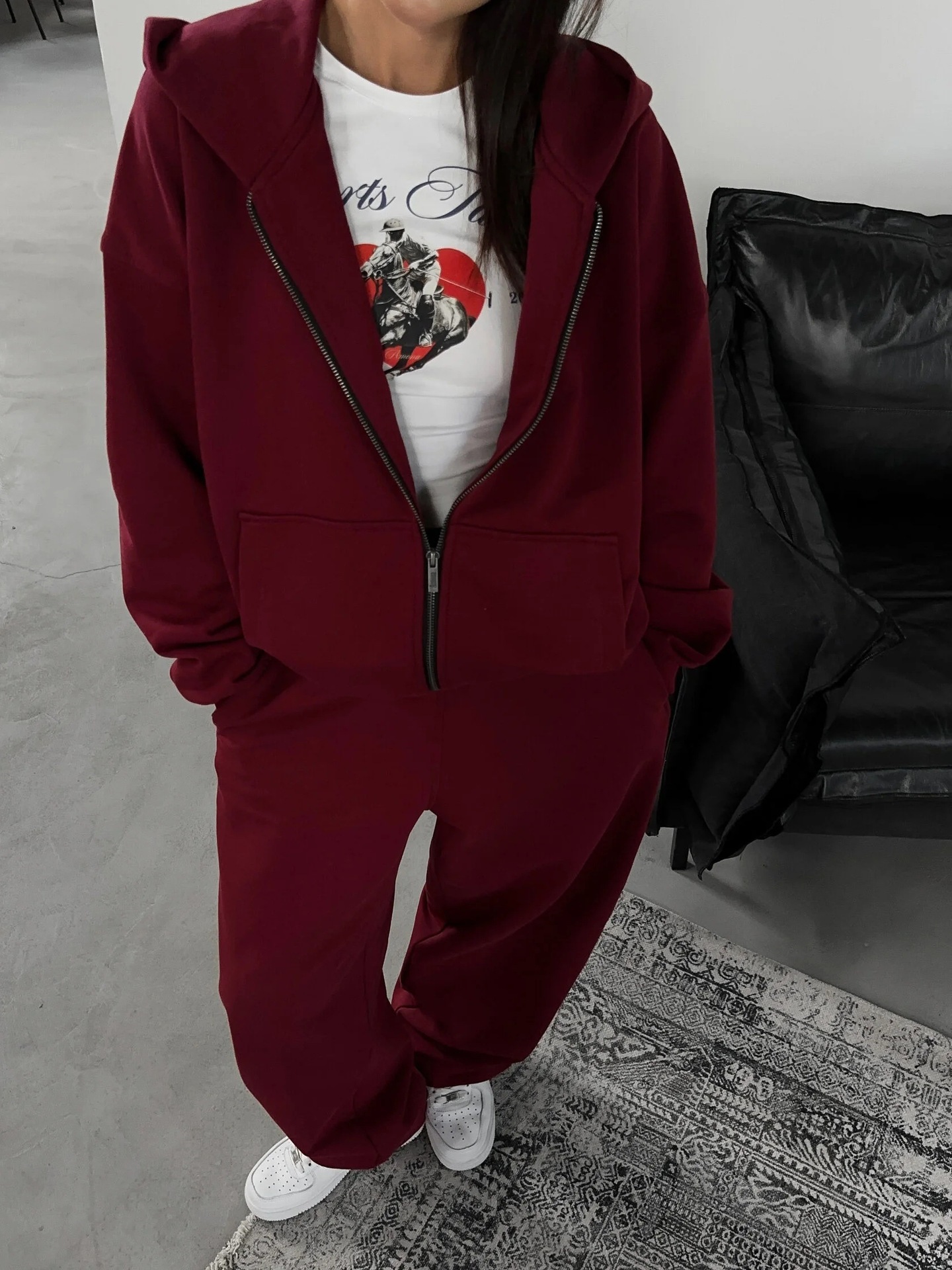 Women's Casual Hooded Long Sleeve Cardigan & Pants Two-Piece Set Solid Color