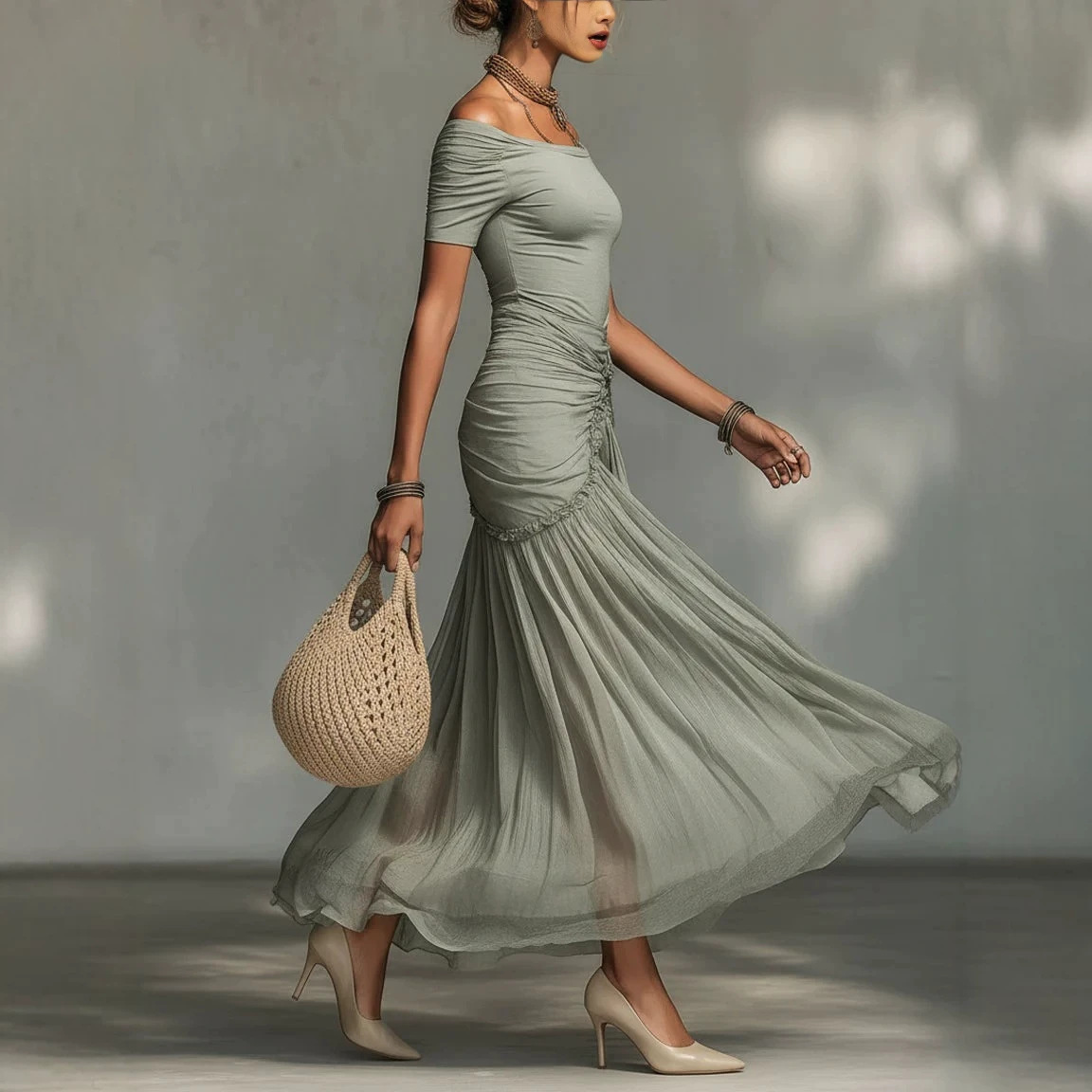 Women's Off-Shoulder Ruched Asymmetric High-Waist Bodycon Dress