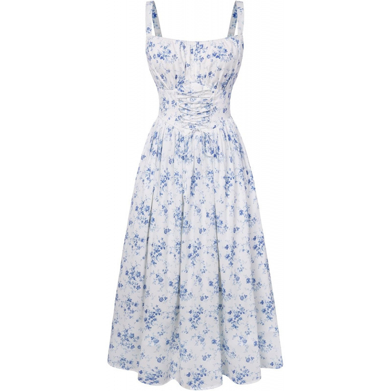 Floral Tie-Front Sleeveless A-Line Midi Dress