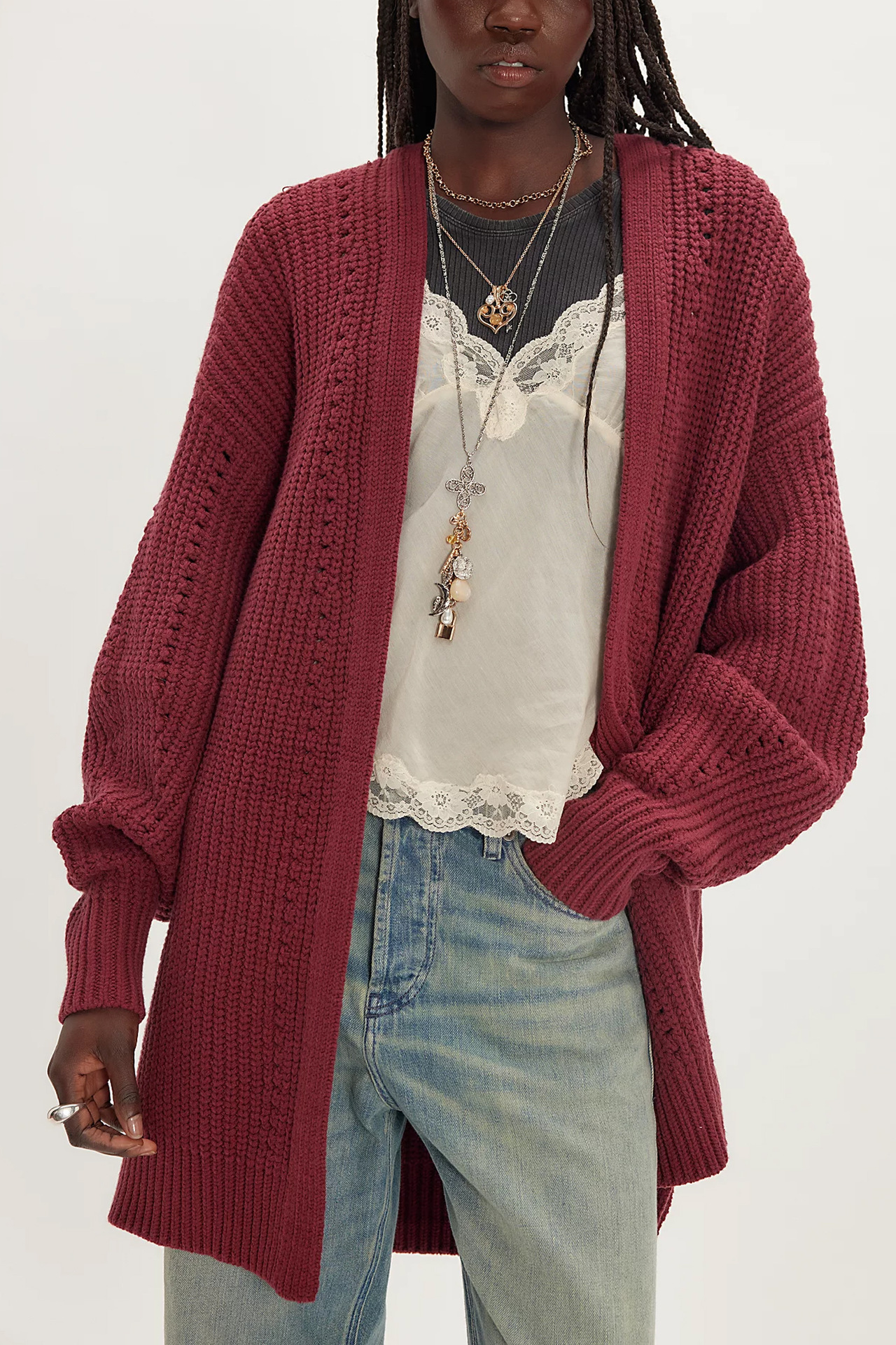 Women's Loose Knit Cardigan with Pockets Long Sleeve V-Neck