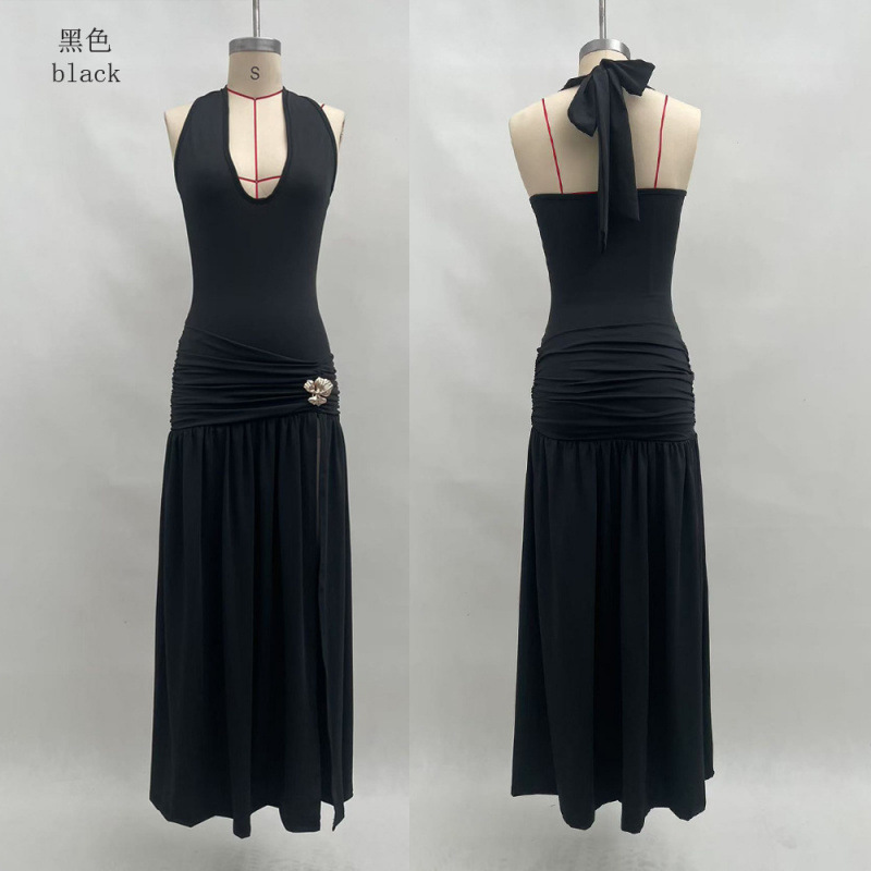 Women's Halter Neck Backless Bodycon Slit Long Dress