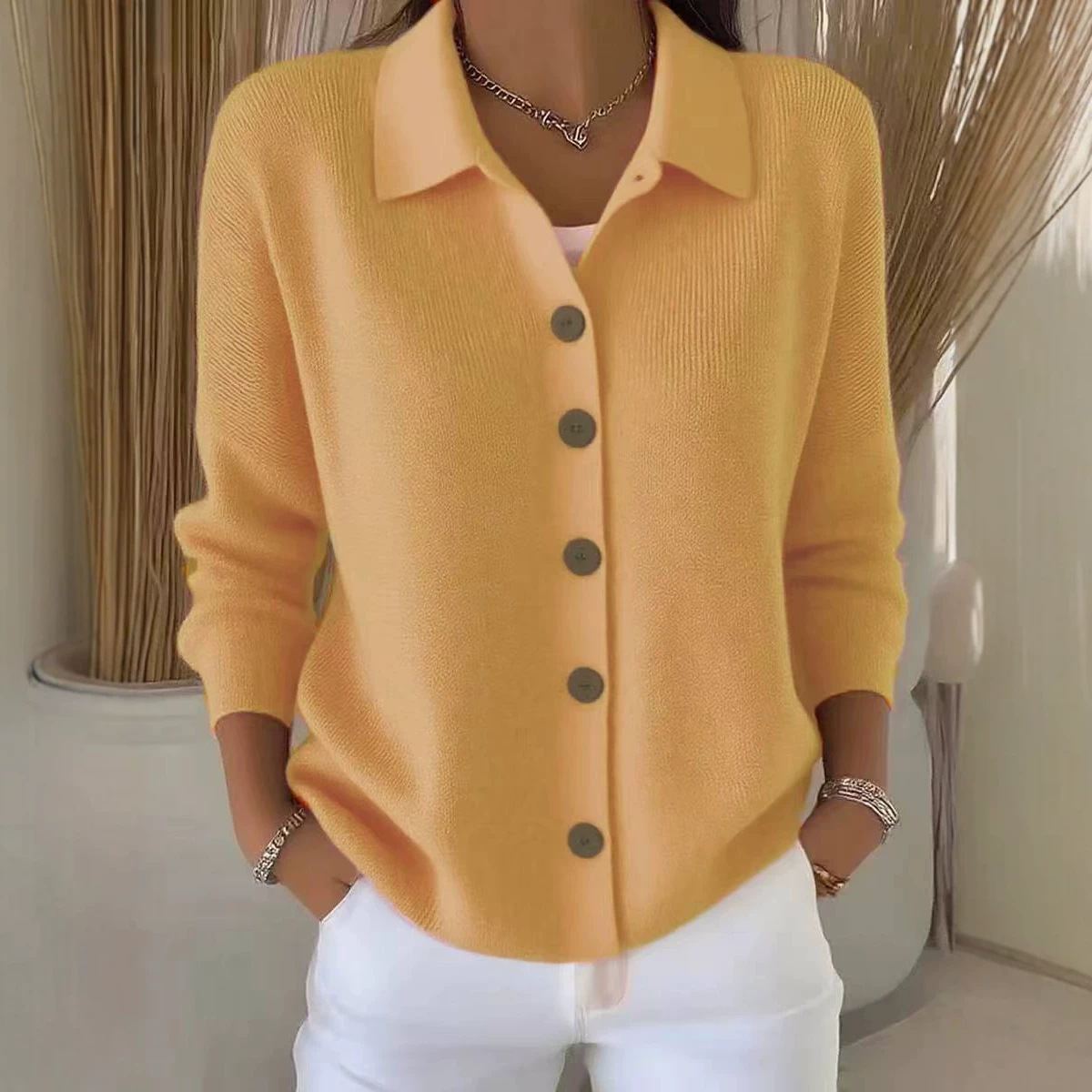 Women's Button-Front Knit Cardigan Sweater, Solid Color Casual