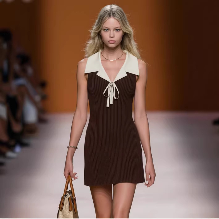 Elegant Sleeveless Knit Mini Dress with Colorblock Detail