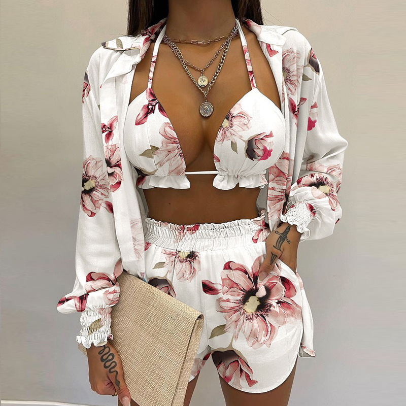 Women's Printed Cami Shirt and Shorts 3-Piece Set