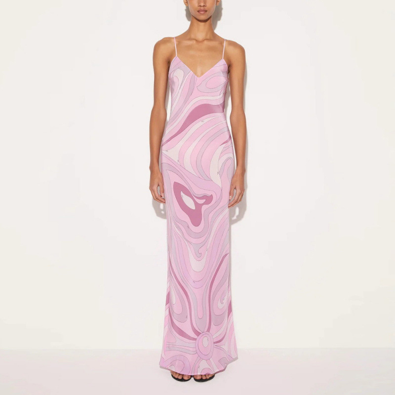 Women's Printed V-Neck Slit Cami Dress