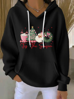 Women's Christmas Santa Tree Ice Cream Print Hoodie