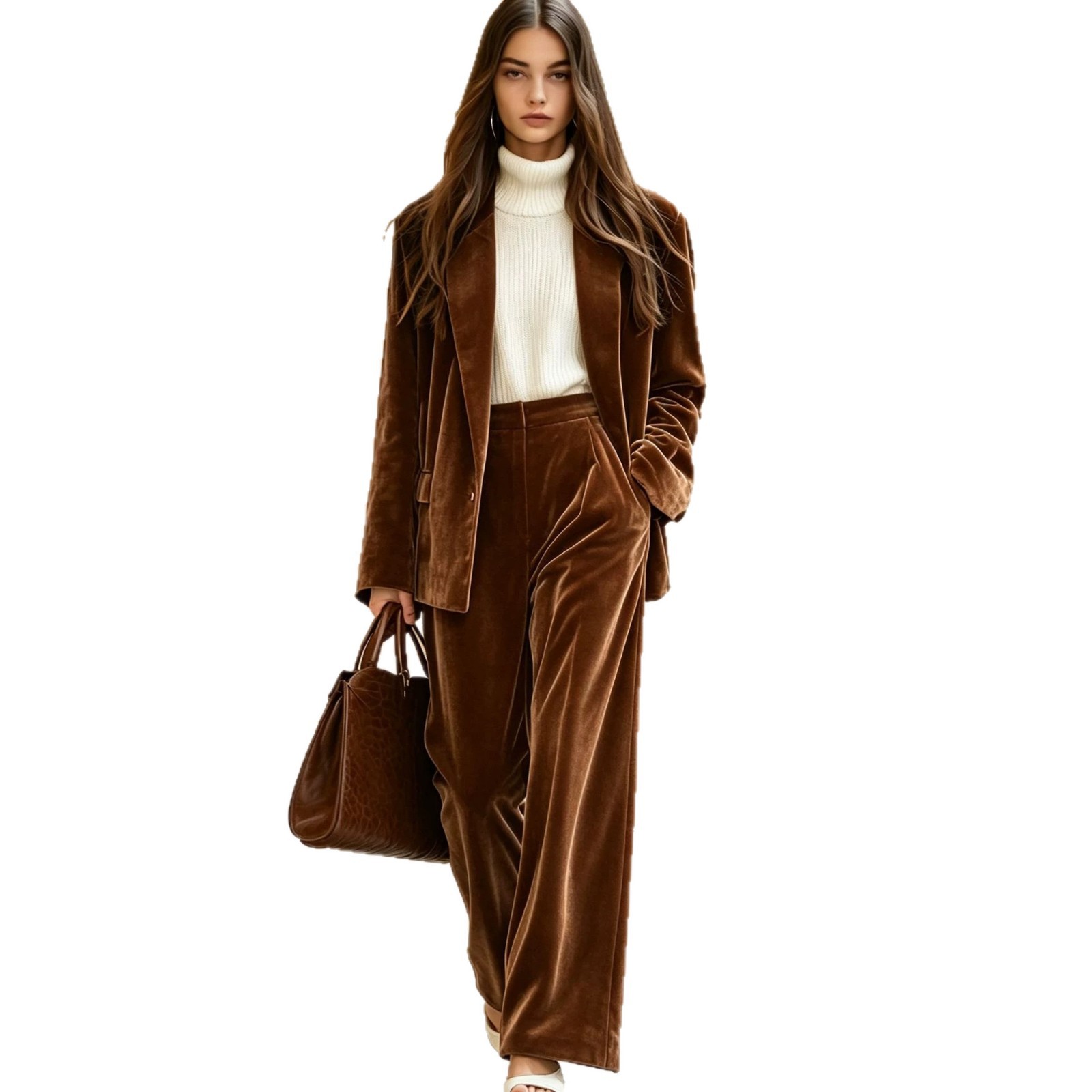 Solid Velvet Loose Casual Two-Piece Pants Set