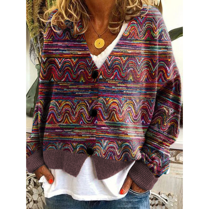 Christmas Abstract Print Casual Cloak Cardigan