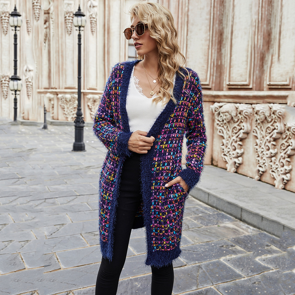 Women's Striped Knit Cardigan Long Sleeve Loose Fit Longline Coatigan